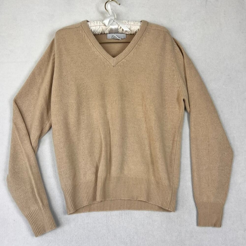Emporium Capwell Cashmere Sweater Women's Size Large V-Neck Beige Long Sleeve